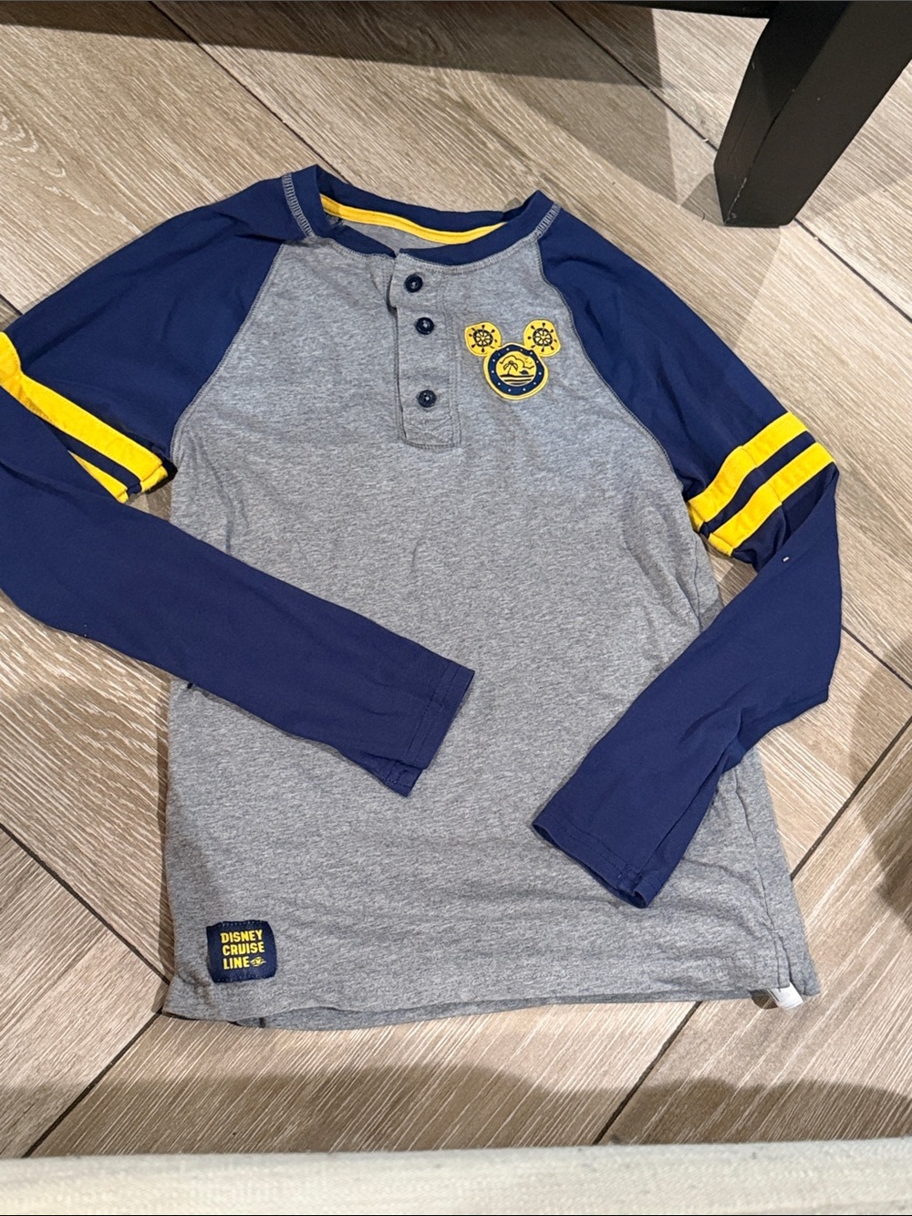 Disney Cruise Line Boys' Long Sleeve Henley Tee - Gray & Navy (C)